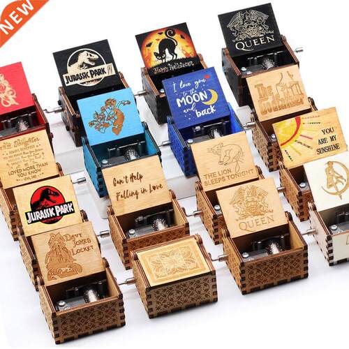 Wholesale Jurassic Park Music Box Wooden Hand Crank Love Mom