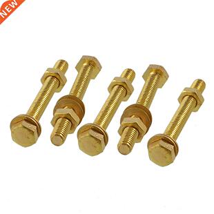 Brass Male Thread Hex Screw Bolt Nut Washer Set, 6mmx50mm, 5