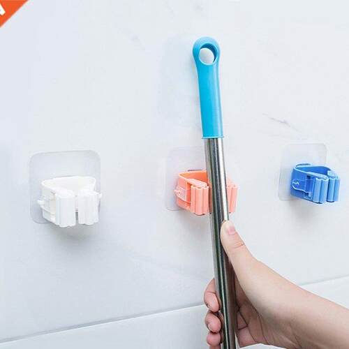 Self Adhesve Reusable No Drllng Mop Holder Wall Mounted B