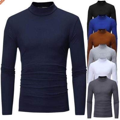 Turtleneck For Men Solid Color Slim Elastic Thin Pullover Sp