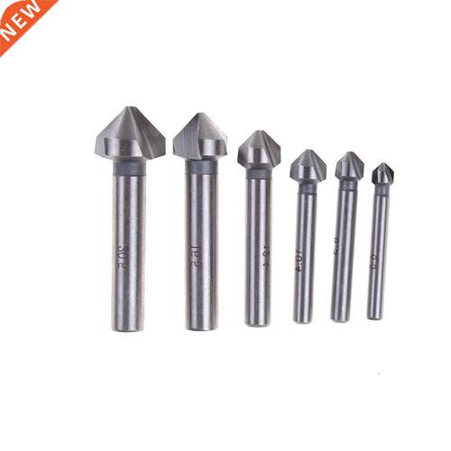 6pcs 3 Flute Round shank HSS Hard Metals natural color Three