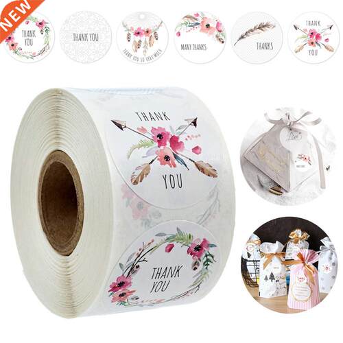 500pcs Per roll 6 Designs Floral Thank You Sticker Seal Lab