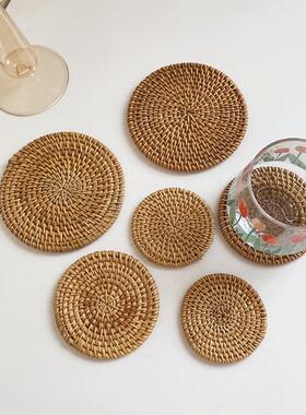 1pc Round Natural Rattan Coasters Bowl Pad Handmade Insulati