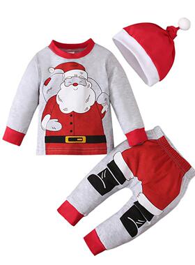 3PCS Santa Clause Costume Suit Kids Clothes Girls Boys Chris