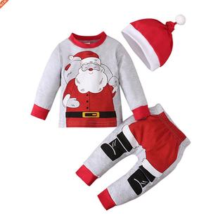 3PCS Santa Clause Costume Suit Kids Clothes Girls Boys Chris