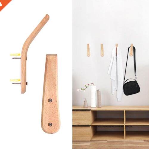 2Pcs Coat Rack Hooks Wall Mounted Beech Wood Hook Modern Woo