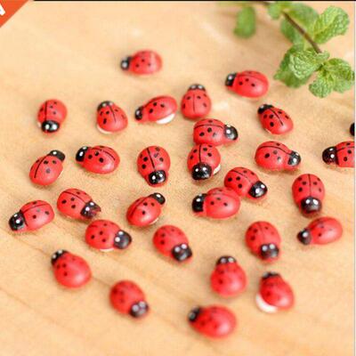 100PCS/Lot Red Wooden Ladybug Ladybird Self-adhesive Sticker