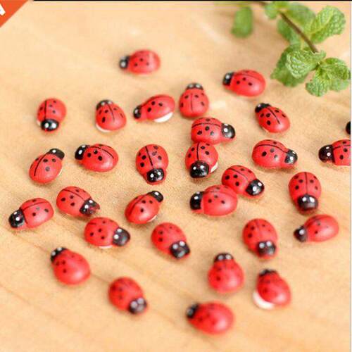 100PCS/Lot Red Wooden Ladybug Ladybird Self-adhesive Sticker