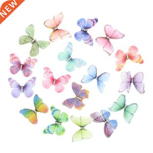 50Pcs Gradent Color Organza Fabrc Butterfly Applques 38Mm