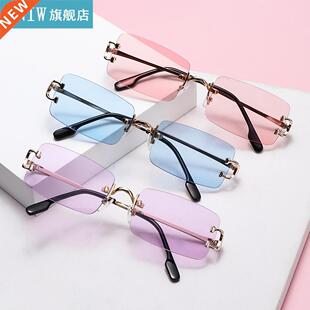 Retro Square Frameless Sunglasses Metal Tinted Candy Color V
