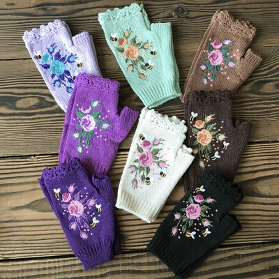 High Quality Mittens Handmade Embroidery Gloves Autumn Winte