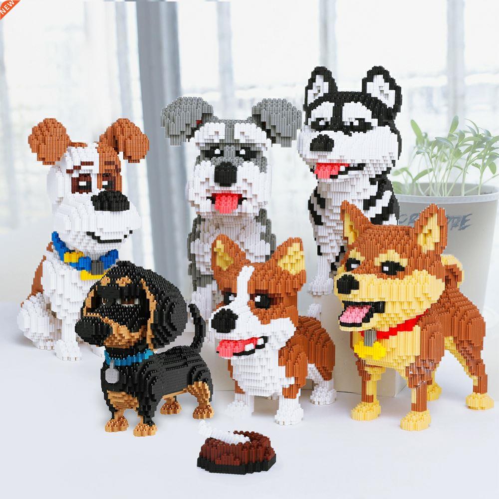 Cartoon Animals Husky Dachshund Mini Micro Bricks Modle Shib