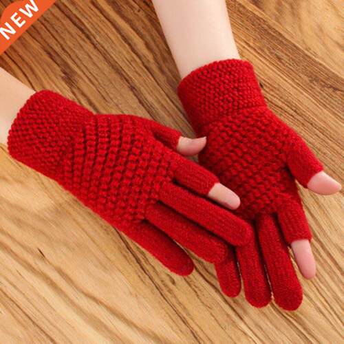 Unisex Cashmere Half-finger Cycling Mittens Women Winter War
