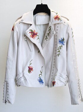 YIZZHOY Spring Autumn Floral Print Embroidery Faux Leather J