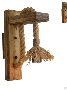 E27 American Style Pastoral Hemp Rope Wall Lamp Vintage Wood