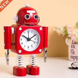 Non-Ticking Robot Alarm Clock Metal Wake-up Clocks with Flas