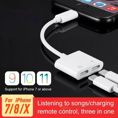 Audio Adapter Charger Cable For iPhone X Dual For 8 Pin to 2