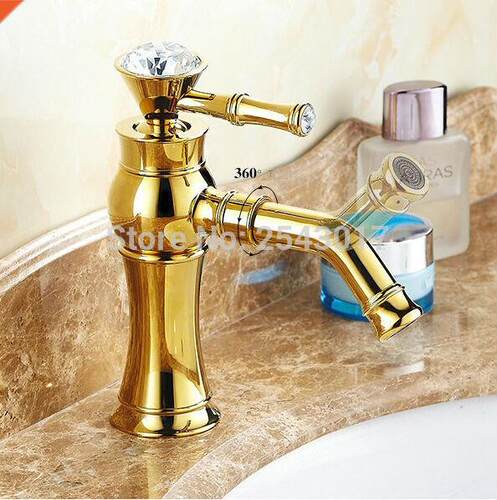 Crystal Diamond Handle Golden Finish Bathroom Basin Mixer F