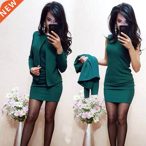 Work Fashion Dress Suits 2 Piece Set For Women Blazer Solid