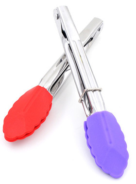 7 inch BBQ Tongs Silicone Cover Handle Kitchen Tongs Lock De