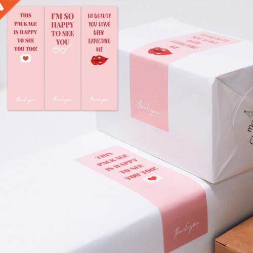 30-60Pcs Pink Red Lips Rectangle Stickers Labels For Gift De