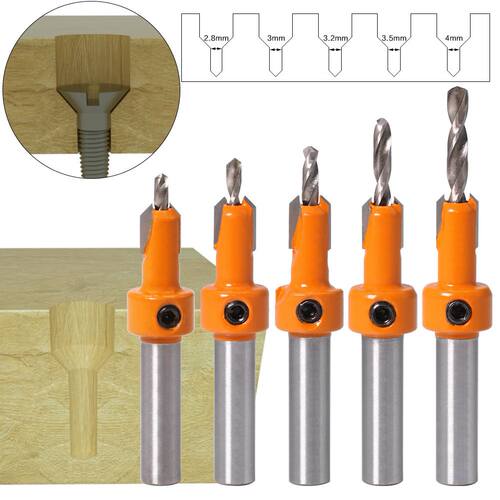 8mm Shank HSS Woodworking Countersink Router Drill Bits Set