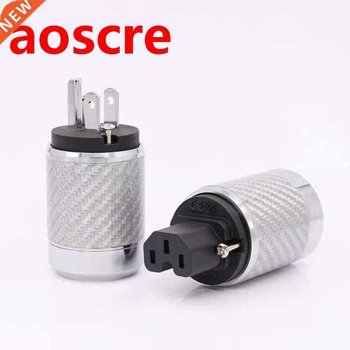 Carbon Fiber US Mains Power Plug IEC Plug Rhodium Plated Con