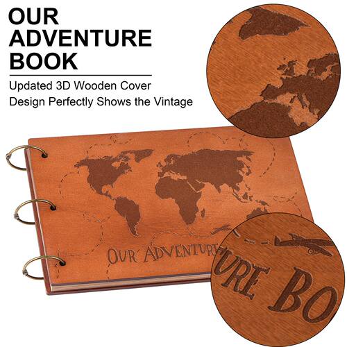 30x19cm Retro Kraft Paper Adventure Album 3D Wooden Cover Cr