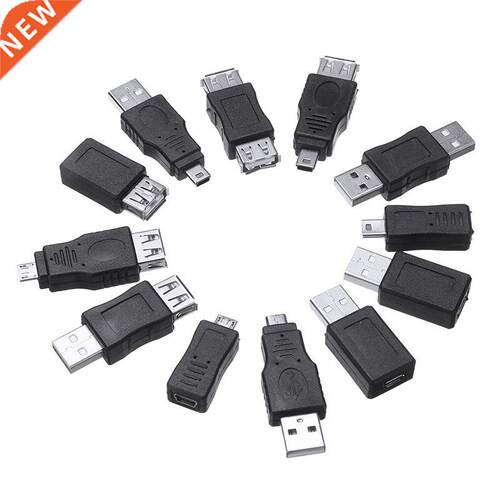 12Pcs Black High Quality USB 2.0 Changer Adapter Set Male to