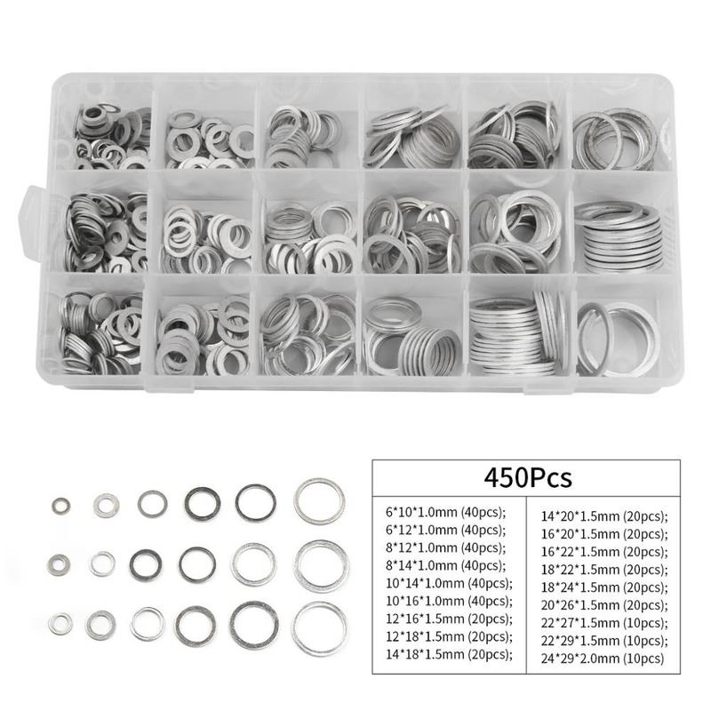 Hot Sale 200/280/450Pcs Aluminum Flat Gaskets Washers Assort