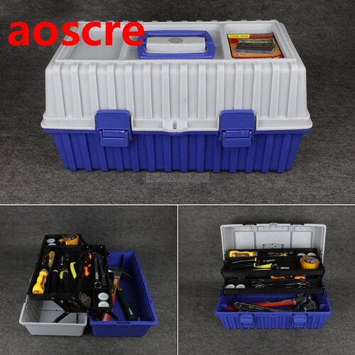 Multi-function three-layer plastic toolbox folding hardware