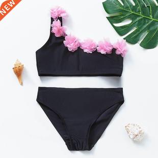 2022 Girls Black Tassel Tankini Swimsuits Summer Beachwear C