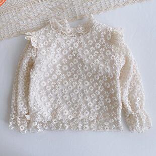 Autumn Children Kids Long Sleeve O Neck Lace Flower Cute T-s