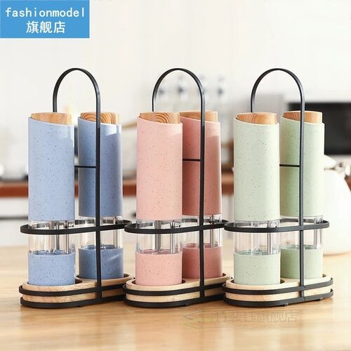 Wheat Straw Electric Salt Pepper Grinder Set LED Light Autom