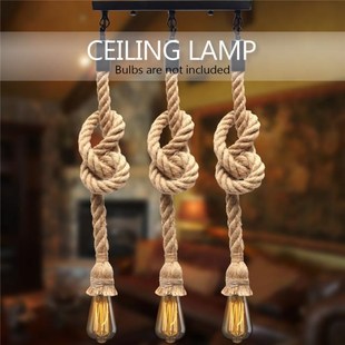 E27 Retro Three Head Hemp Rope Pendant Lamp Bulb Holder Hang