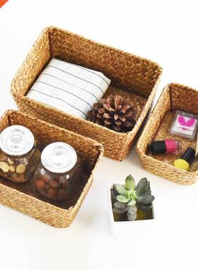 Handmade Woven Storage Boxes Straw Storage Baskets Rectangle