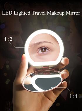 1Pcs Mini Portable Lights LED Makeup Mirror 3X Magnify Hand