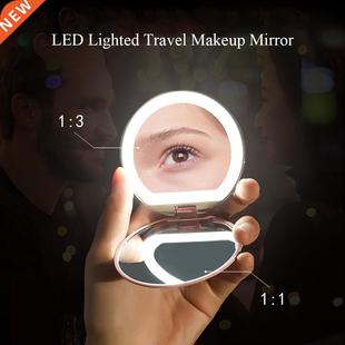 1Pcs Mini Portable Lights LED Makeup Mirror 3X Magnify Hand
