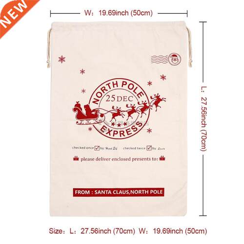 1Pcs Christmas Santa Sack Deer Drawstring Canvas Santa Bag N