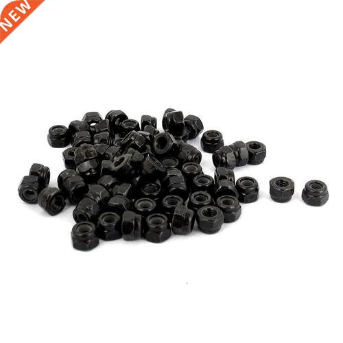 M2.5x0.45mm Zinc Plated Nylon Insert Hex Lock Nuts Black 100