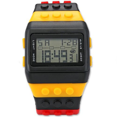 Rainbow Rubber LCD Alarm Men's Lies Black Case Sport Wat