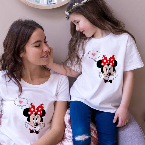 Minnie Mouse Print Ladies T-shirt Casual Basis White Childre