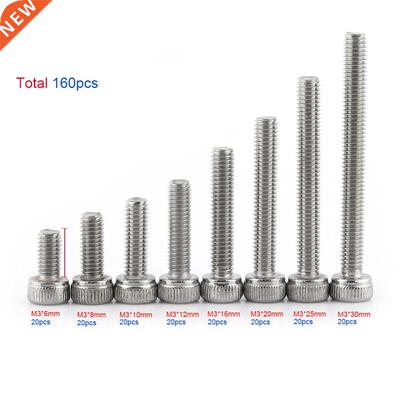 160pcs M3 SS304 Stainless Steel Metric Thread Hex Socket Cap