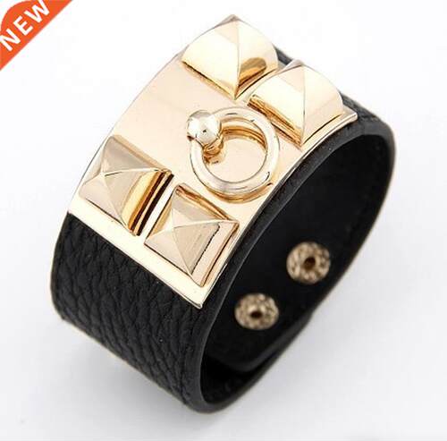 Exaggerated Punk Bracelet Unique Rivet Stud Wide Cuff Leathe