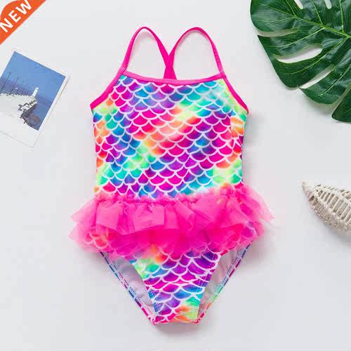 2-14 Years Girls Swimsuit 2022 New One Piece Swimwear Flami