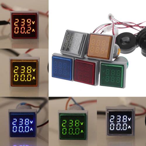 Square LED Digital Voltmeter Ammeter 22mm Signal Lights Volt