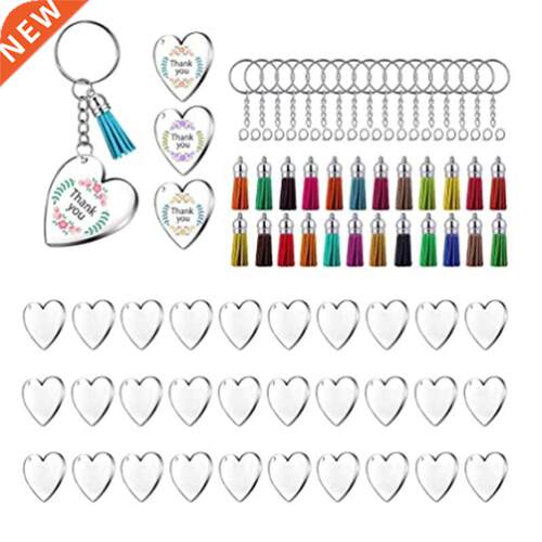 90Pcs Acrylic Discs Clear Heart Keychain Blanks Charms and C
