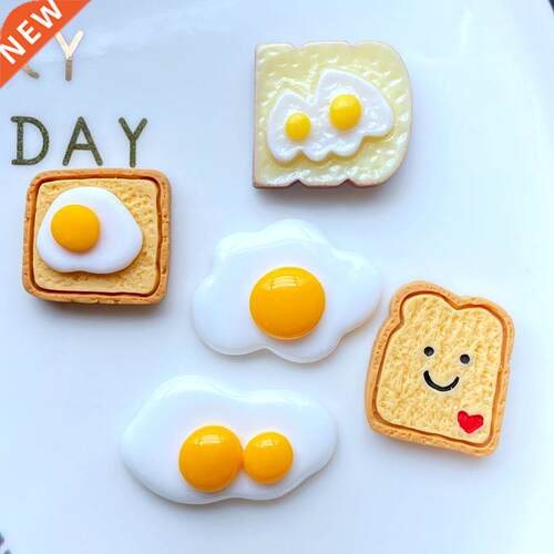 10Pcs/Lot Hand Painted Kawaii Resin Mixed Bread / Poached Eg