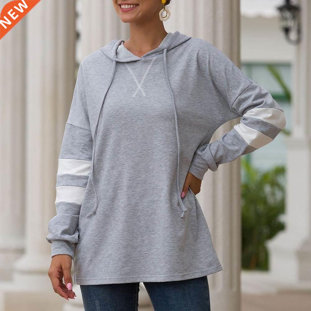 Womail Women Striped Print Hoodies Loose Sport Pullover Hip