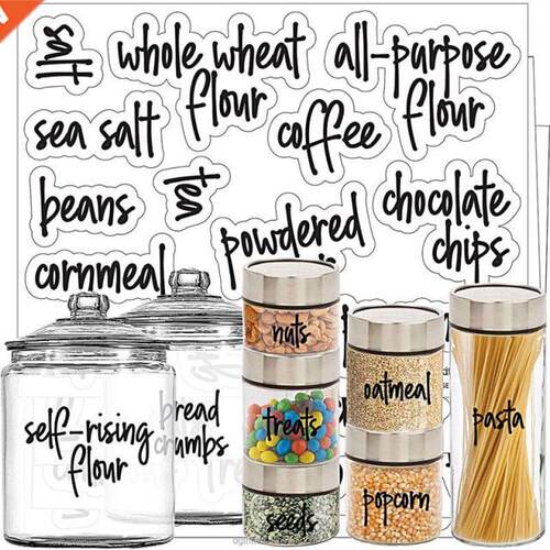 8 Sheets Pantry Label icker Preprinted Waterproof Kitchen